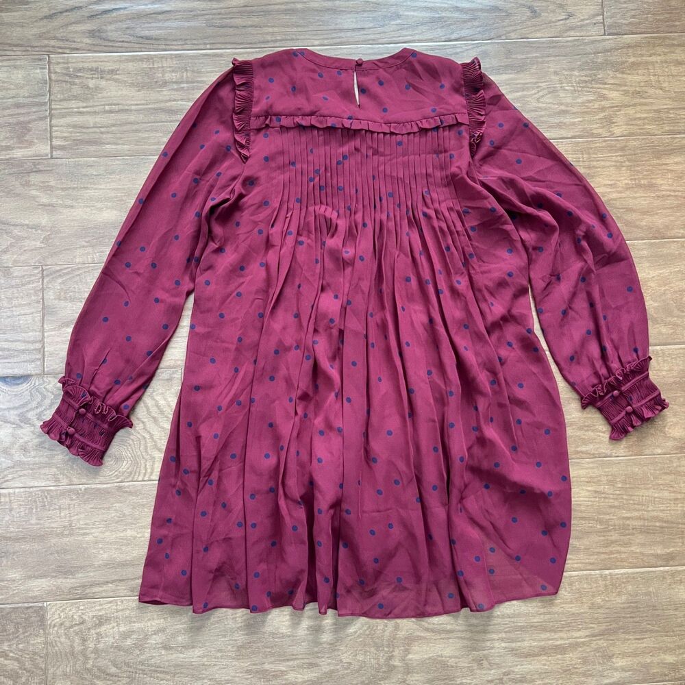 Sezane Eve Dress Plum Aubergine Navy Dots Size 36 FR 4 US Ruffle Mini